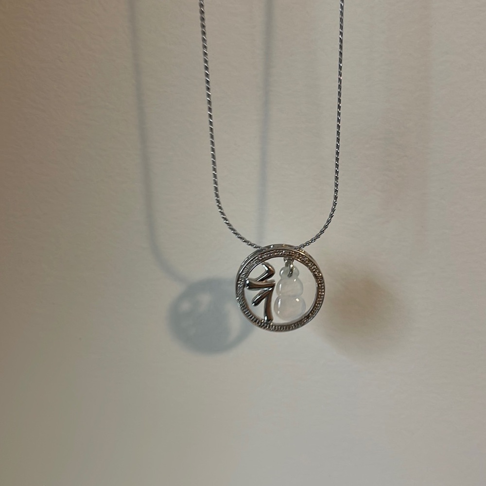 Sterling Silver Jade Chinese Fu Pedant Necklace